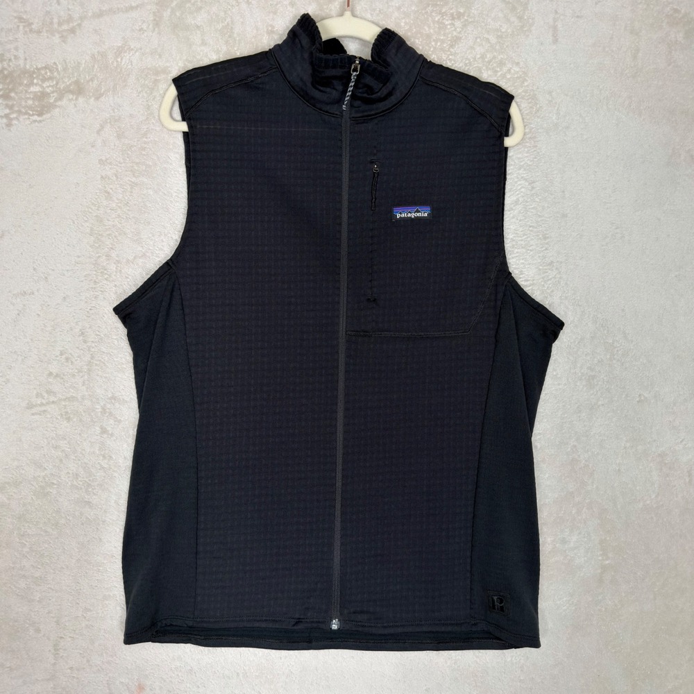 Patagonia Mens R1 Fleece Vest Black Full Zip Grid Tech L NEW Hiking Outdoor